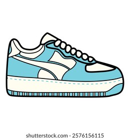 Hand Drawing of White and Light Blue Woman’s Sneaker with Soft and Stylish Charm