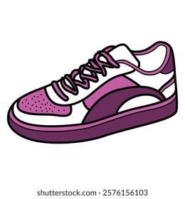 Hand Drawing of White and Purple Woman’s Sneaker with Bold and Modern Style