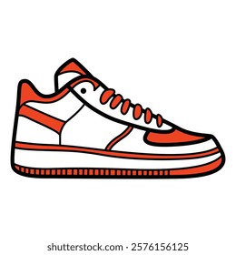 Hand Drawing of White and Red Woman’s Sneaker with Bold and Sporty Style