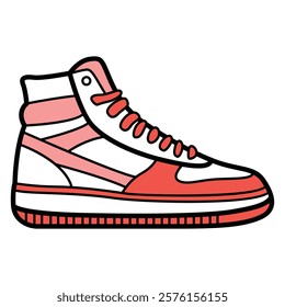 Hand Drawing of White and Red Woman’s Sneaker with Bold and Energetic Style