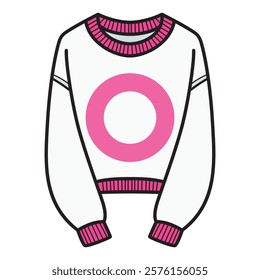 Hand Drawing of White Sweater with Pink Circle Detail and Stylish Vibes