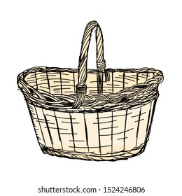 Hand Drawing Wicker Basket. Doodle Wicker Basket