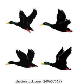 Hand drawing wild animal duck silhouettes design