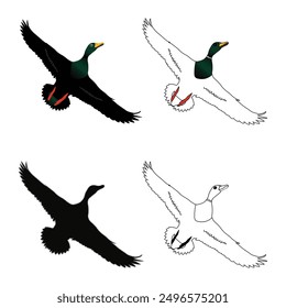 Hand drawing wild animal duck silhouettes design