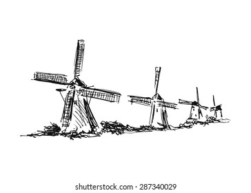 Hand drawing windmills