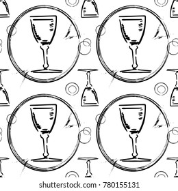 Hand drawing of wine glasses. Seamless pattern, vector design. Illustration for gift wrapping, wallpaper.