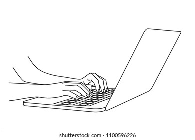 Hand drawing of woman hands typing in a laptop