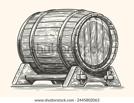 Hand drawing wood barrel. Cask, keg sketch vintage vector illustration