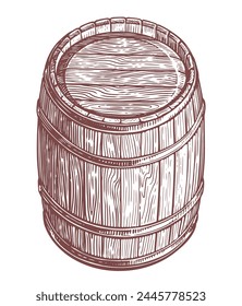 Hand drawing wood barrel in white background. Cask keg sketch vintage vector illustration