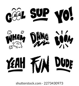 Hand drawing Words stickers vector set good for social media content, print base application, merchandise.