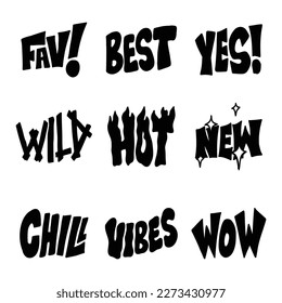 Hand drawing Words stickers vector set good for social media content, print base application, merchandise.