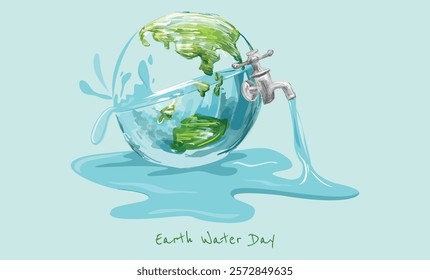 Hand drawing World Water Day water tap with spigot painting, Water conservation Water efficiency, Environmental Earth, drop, environmental Protection