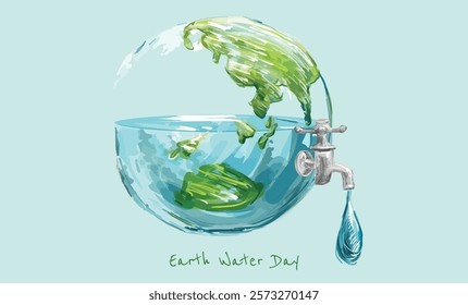 Hand drawing World Water Day water tap with spigot painting, Water conservation Water efficiency, Environmental Earth, drop, environmental Protection