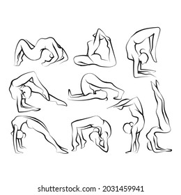 hand drawing yoga sketch black white with line art illustration isolated white background
