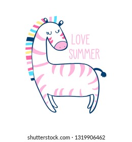 Hand drawing zebra illustration vector and  print design for summer.