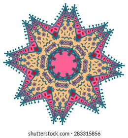 Hand drawing zentangle color element. Flower mandala. Vector illustration. Holi festival colors. The best for your design, textiles, posters, tattoos, corporate identity