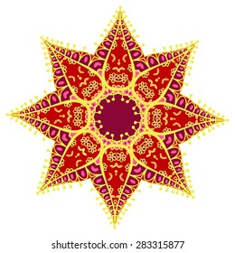 Hand drawing zentangle color element. Flower mandala. Vector illustration. Holi festival colors. The best for your design, textiles, posters, tattoos, corporate identity