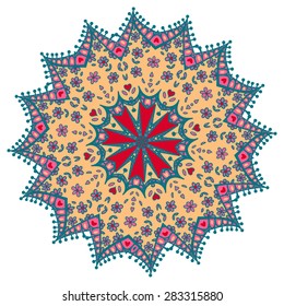 Hand drawing zentangle color element. Flower mandala. Vector illustration. Holi festival colors. The best for your design, textiles, posters, tattoos, corporate identity