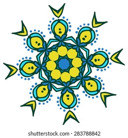 Hand drawing zentangle color element. Flower mandala. Vector illustration. Holi festival colors. The best for your design, textiles, posters, tattoos, corporate identity
