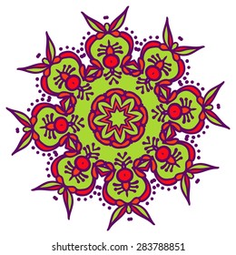 Hand drawing zentangle color element. Flower mandala. Vector illustration. Holi festival colors. The best for your design, textiles, posters, tattoos, corporate identity