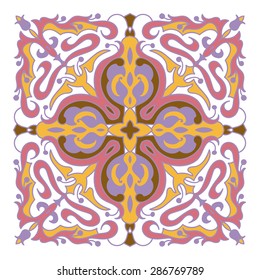 Hand drawing zentangle color element. Italian majolica style Flower mandala. Vector illustration. The best for your design, textiles, posters