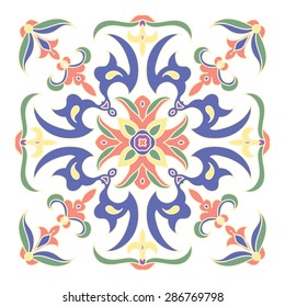Hand drawing zentangle color element. Italian majolica style Flower mandala. Vector illustration. The best for your design, textiles, posters