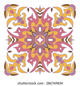 Hand drawing zentangle color element. Italian majolica style Flower mandala. Vector illustration. The best for your design, textiles, posters