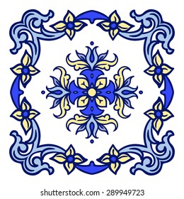 Hand drawing zentangle color element. Italian majolica style Flower mandala. Vector illustration. The best for your design, textiles, posters