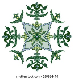 Hand drawing zentangle color element. Italian majolica style Flower mandala. Vector illustration. The best for your design, textiles, posters