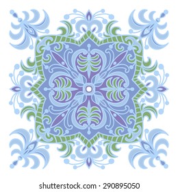 Hand drawing zentangle color element. Italian majolica style Flower mandala. Vector illustration. The best for your design, textiles, posters