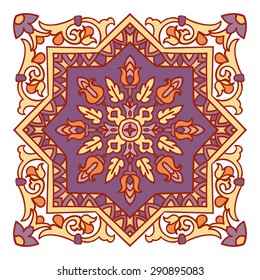 Hand drawing zentangle color element. Italian majolica style Flower mandala. Vector illustration. The best for your design, textiles, posters