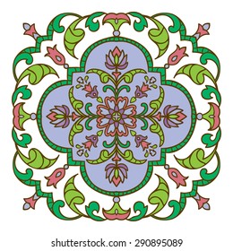 Hand drawing zentangle color element. Italian majolica style Flower mandala. Vector illustration. The best for your design, textiles, posters
