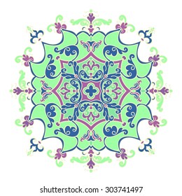 Hand drawing zentangle color element. Italian majolica style Flower mandala. Vector illustration. The best for your design, textiles, posters