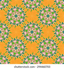 Hand drawing zentangle color seamless pattern Flower mandala. Vector illustration. Best for your design, textiles, posters, paper, card