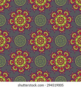 Hand drawing zentangle color seamless pattern Flower mandala. Vector illustration. Best for your design, textiles, posters, paper, card