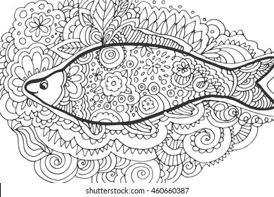Hand drawing zentangle. Decorative, abstract fish tail. Coloring book.Vector illustration