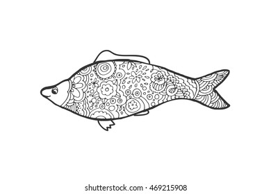 Hand drawing zentangle. Decorative, abstract fish tail. Coloring book.Vector illustration