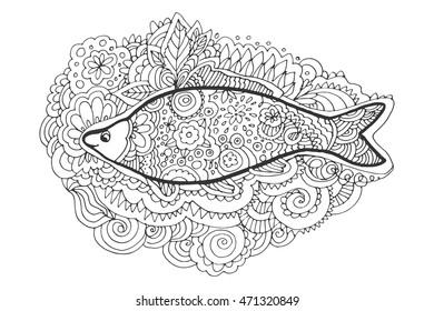 Hand drawing zentangle. Decorative, abstract fish tail. Coloring book.Vector illustration
