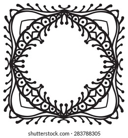 Hand drawing zentangle decorative frame. Black and white. Flower mandala. Vector illustration. The best for your design, textiles, posters, tattoos, corporate identity