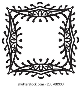 Hand drawing zentangle decorative frame. Black and white. Flower mandala. Vector illustration. The best for your design, textiles, posters, tattoos, corporate identity
