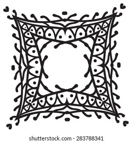Hand drawing zentangle decorative frame. Black and white. Flower mandala. Vector illustration. The best for your design, textiles, posters, tattoos, corporate identity