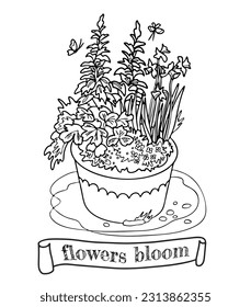Hand drawing zentangle element. Black and white. Flowers in a basket Vector illustration. The best for your design, textiles, posters, tattoos, corporate identity, coloring boo