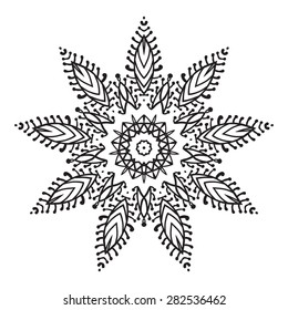 Hand drawing zentangle element. Black and white. Flower mandala. Vector illustration. The best for your design, textiles, posters, tattoos, corporate identity