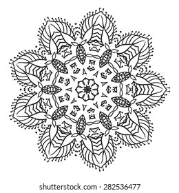 Hand drawing zentangle element. Black and white. Flower mandala. Vector illustration. The best for your design, textiles, posters, tattoos, corporate identity