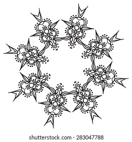 Hand drawing zentangle element. Black and white. Flower mandala. Vector illustration. The best for your design, textiles, posters, tattoos, corporate identity