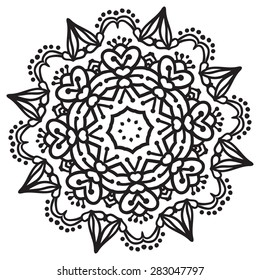 Hand drawing zentangle element. Black and white. Flower mandala. Vector illustration. The best for your design, textiles, posters, tattoos, corporate identity