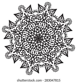 Hand drawing zentangle element. Black and white. Flower mandala. Vector illustration. The best for your design, textiles, posters, tattoos, corporate identity