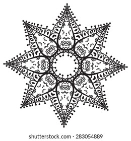 Hand drawing zentangle element. Black and white. Flower mandala. Vector illustration. The best for your design, textiles, posters, tattoos, corporate identity
