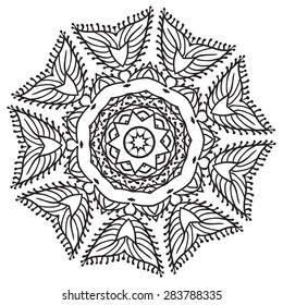 Hand drawing zentangle element. Black and white. Flower mandala. Vector illustration. The best for your design, textiles, posters, tattoos, corporate identity