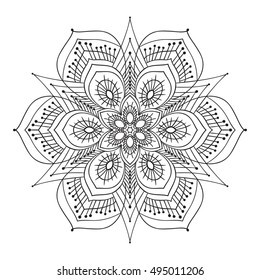 Hand drawing zentangle element. Black and white. Flower mandala. Vector illustration. The best for your design, textiles, posters, tattoos, corporate identity